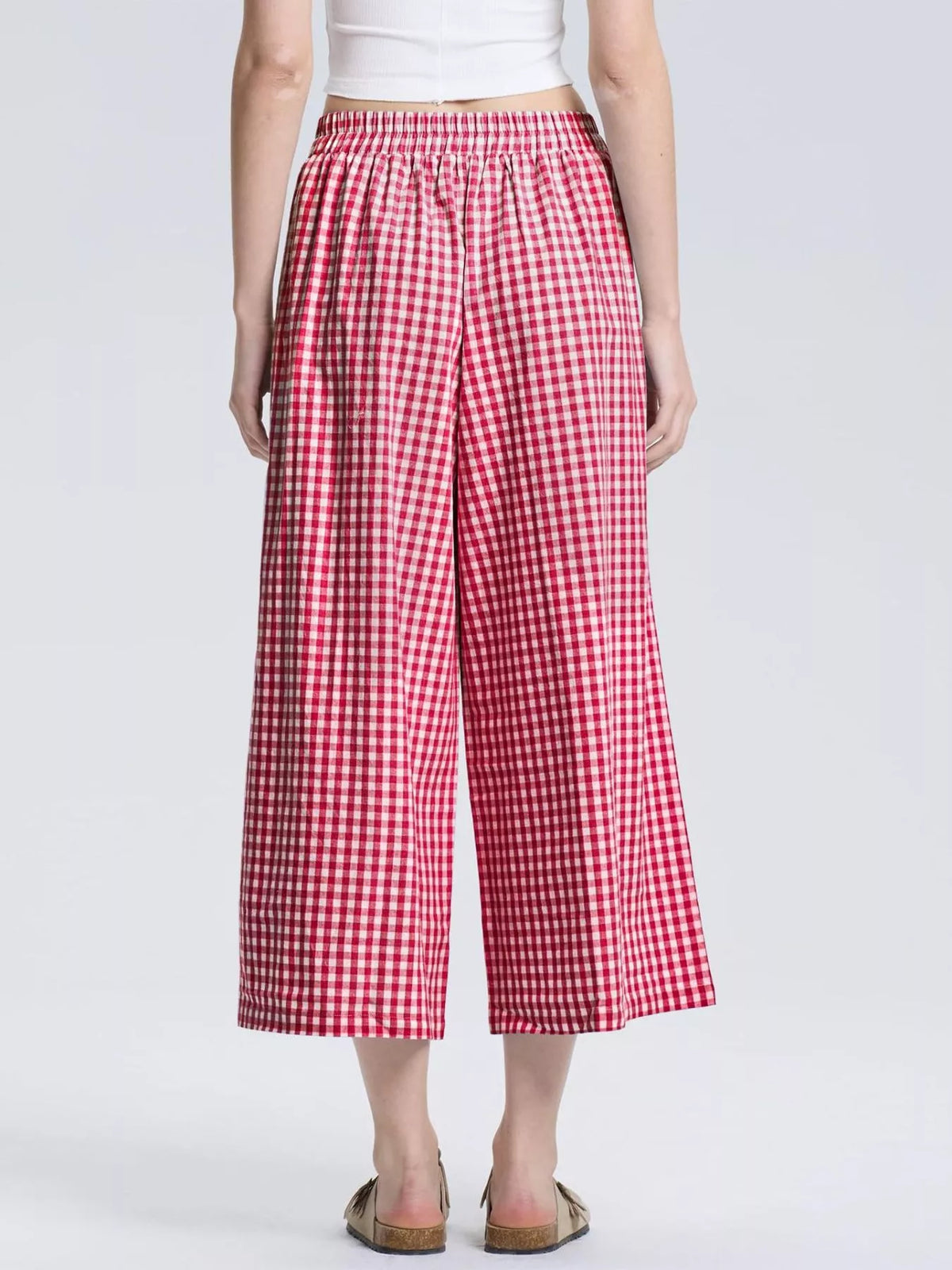 Gingham Wide-leg Cropped Pants (2)