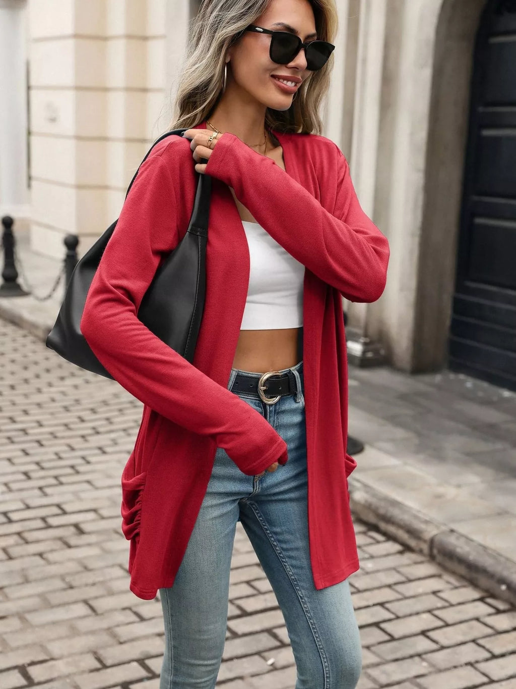 Ruched Pocket Open Front Cardigan (5)