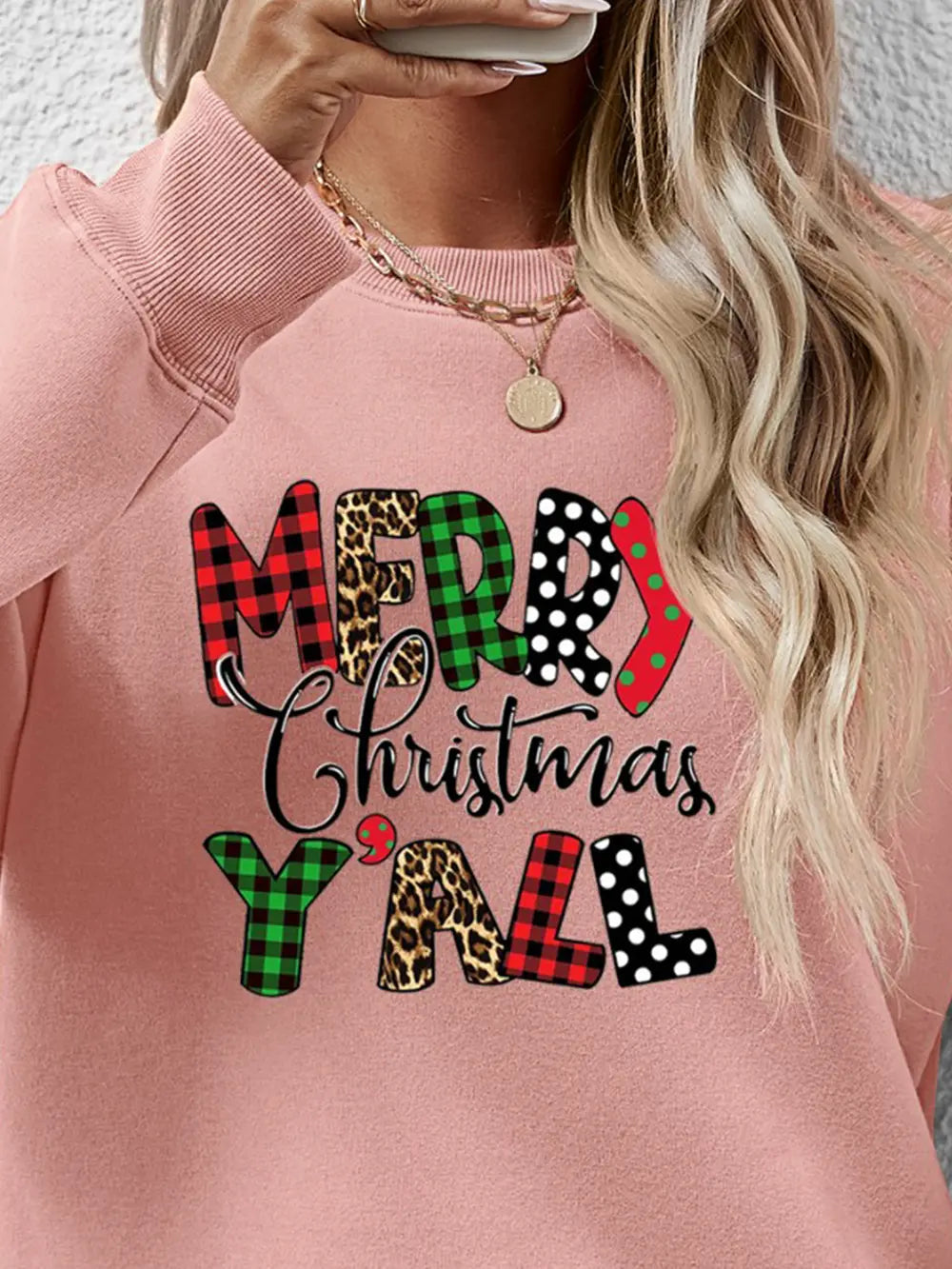 Letter Graphic Round Neck Long Sleeve Sweatshirt (5)