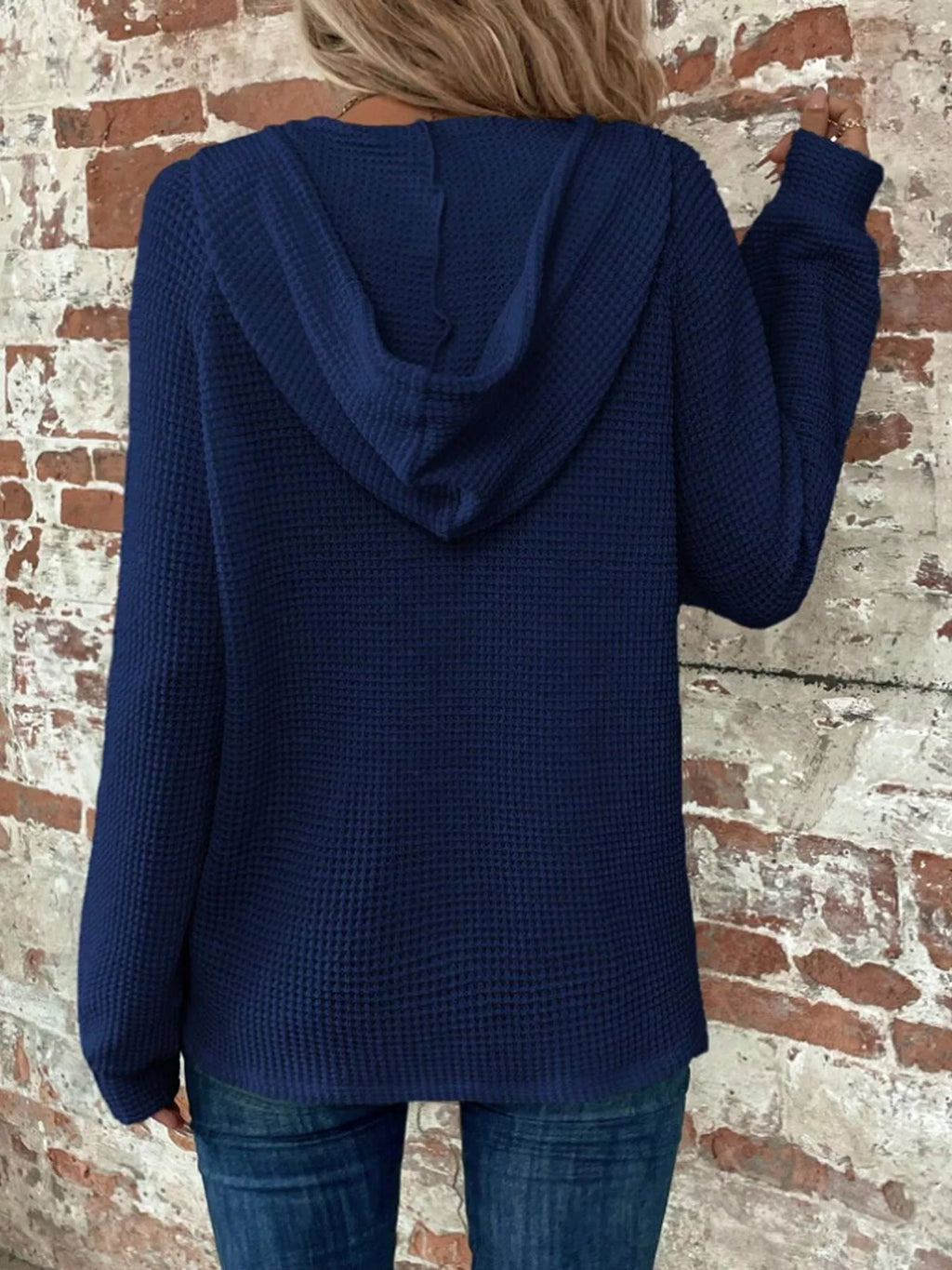Waffle Knit Button Detail Hoodie (12)