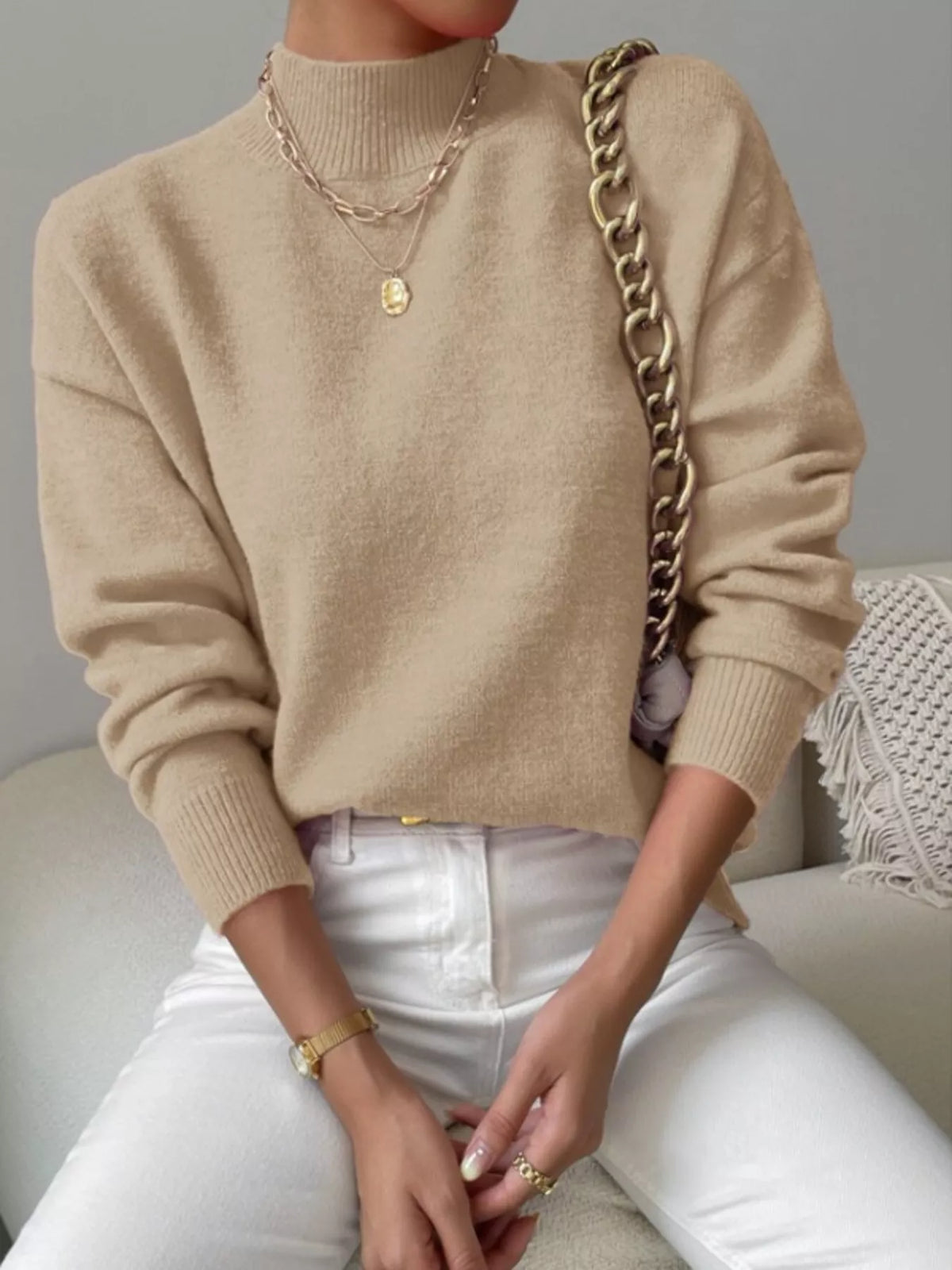 Mock Neck Dropped Shoulder Sweater (21)