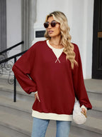 Contrast Round Neck Long Sleeve Sweatshirt (23)
