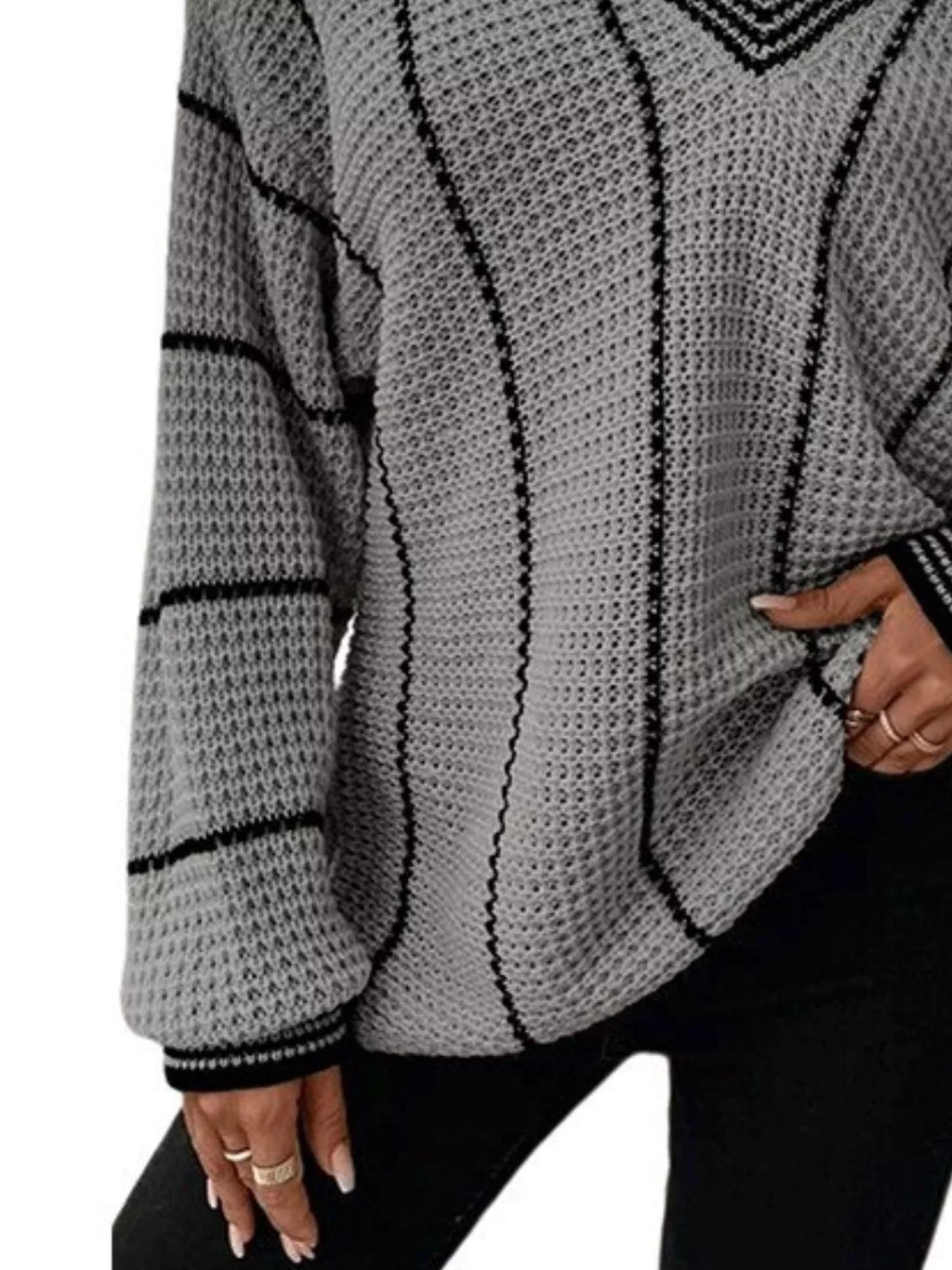 V-neck Textured Knit Sweater (18)