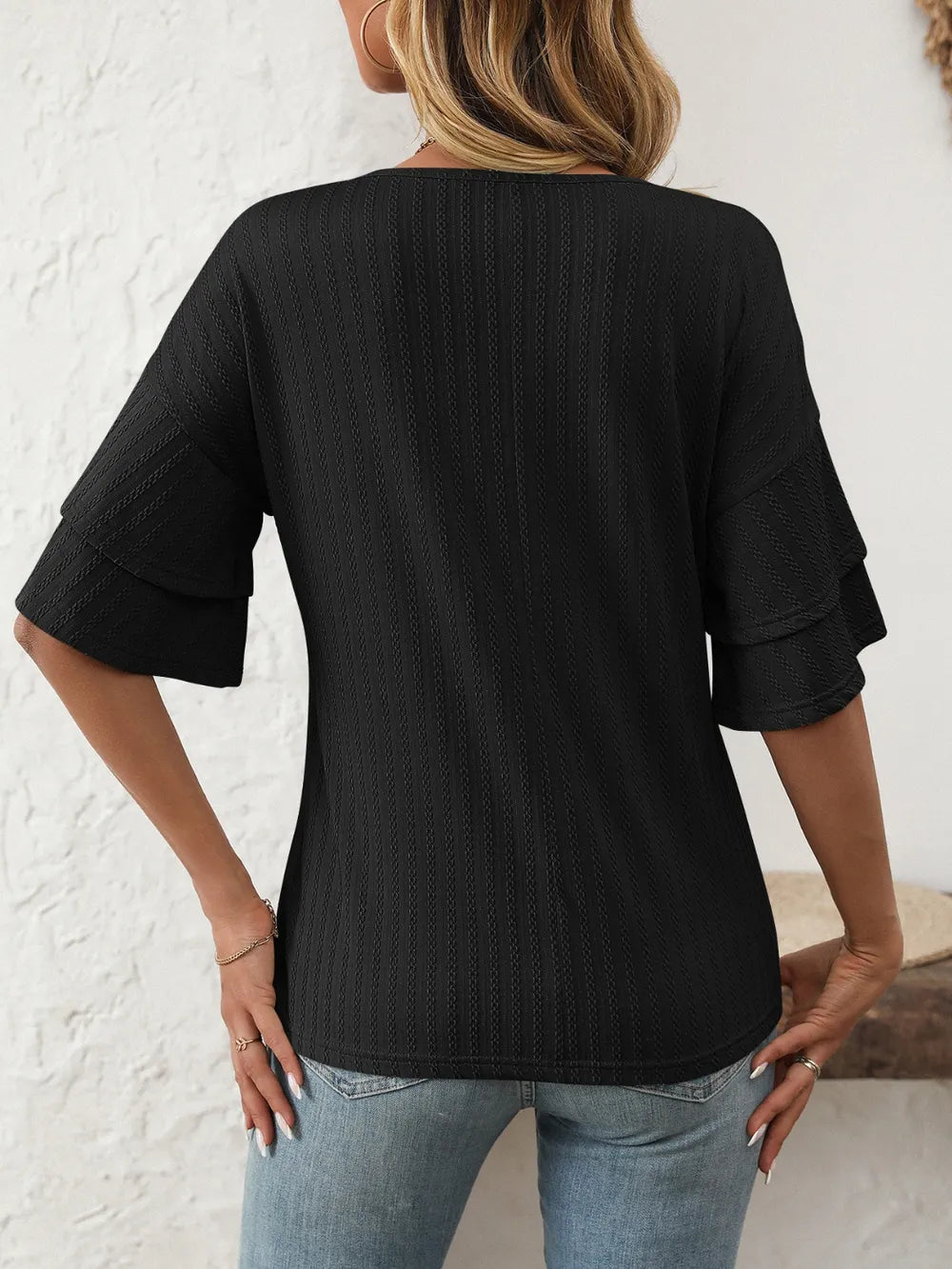 V-neck Ruffle Half Sleeve Top (17)