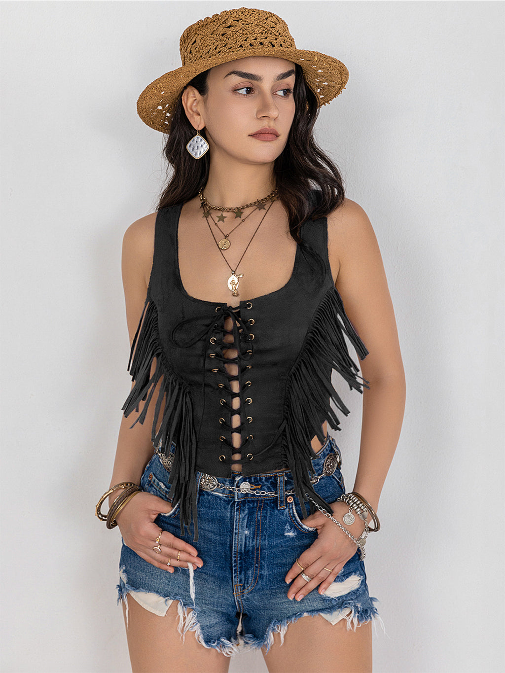 Fringe Lace-up Vest (13)