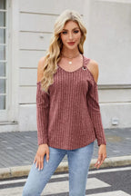 Ribbed Cold Shoulder Long Sleeve Top (20)