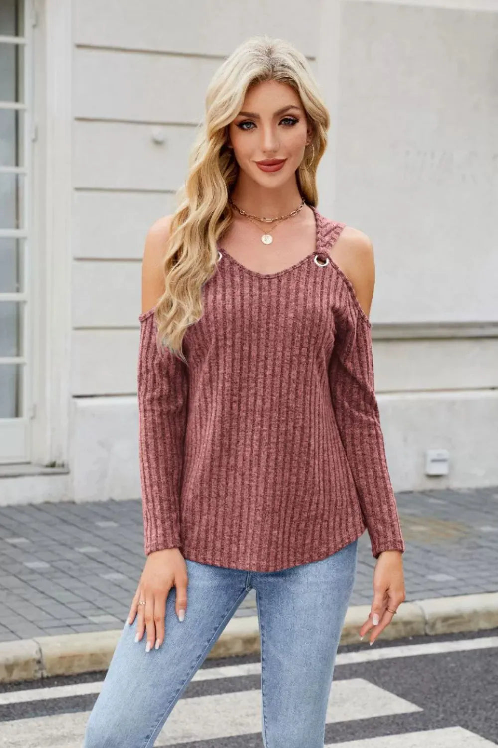 Ribbed Cold Shoulder Long Sleeve Top (20)