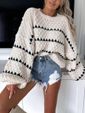 Chunky Knit Striped Sweater Balloon Sleeves
