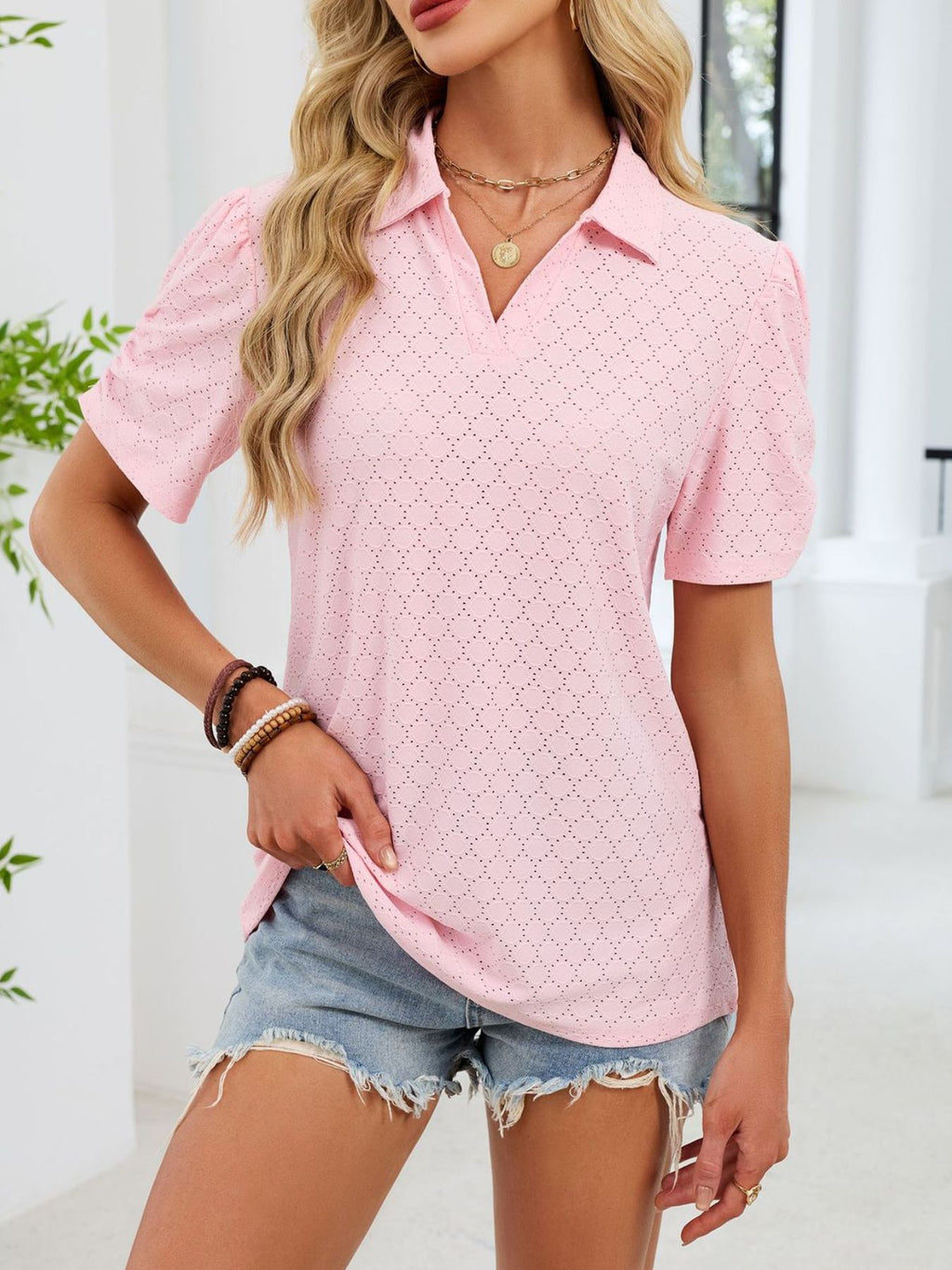 Eyelet Short Sleeve Blouse (14)