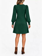 Puff Sleeve Ribbed Knit Dress Pockets (14)