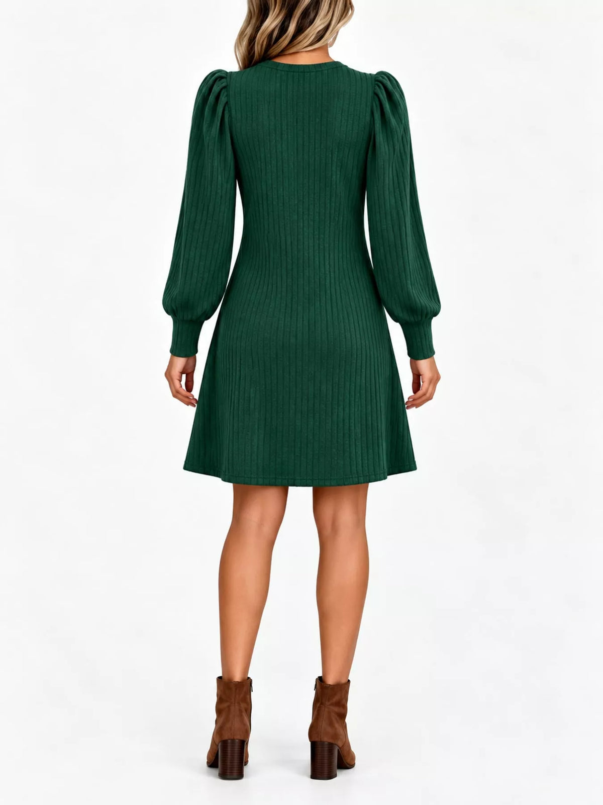 Puff Sleeve Ribbed Knit Dress Pockets (14)