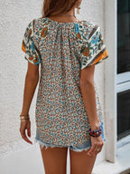 Printed Tie Neck Short Sleeve Blouse (9)