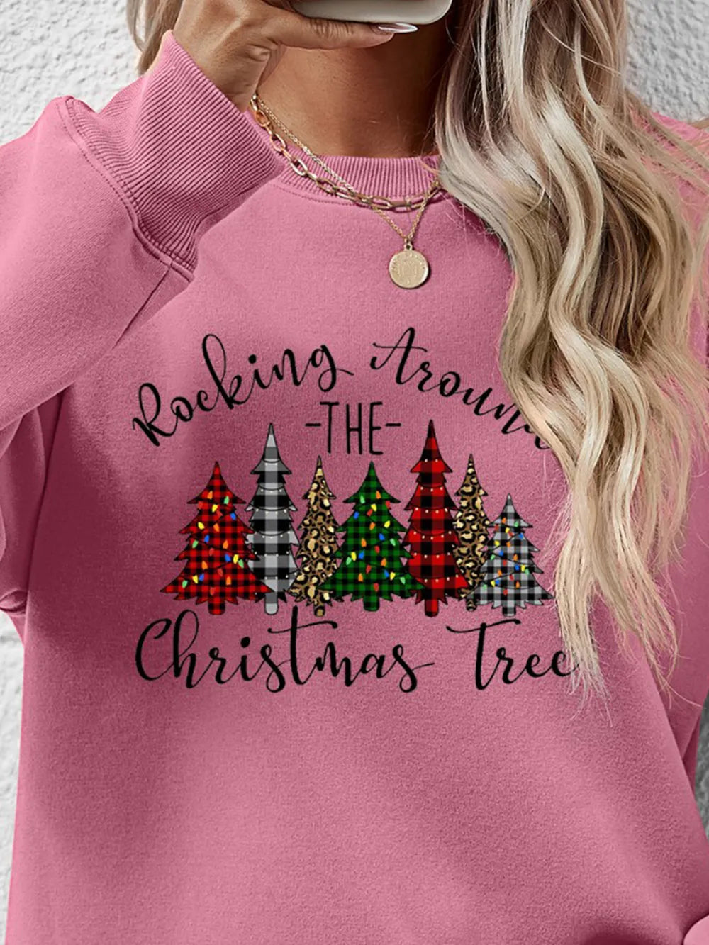 Christmas Tree Graphic Round Neck Sweatshirt (11)