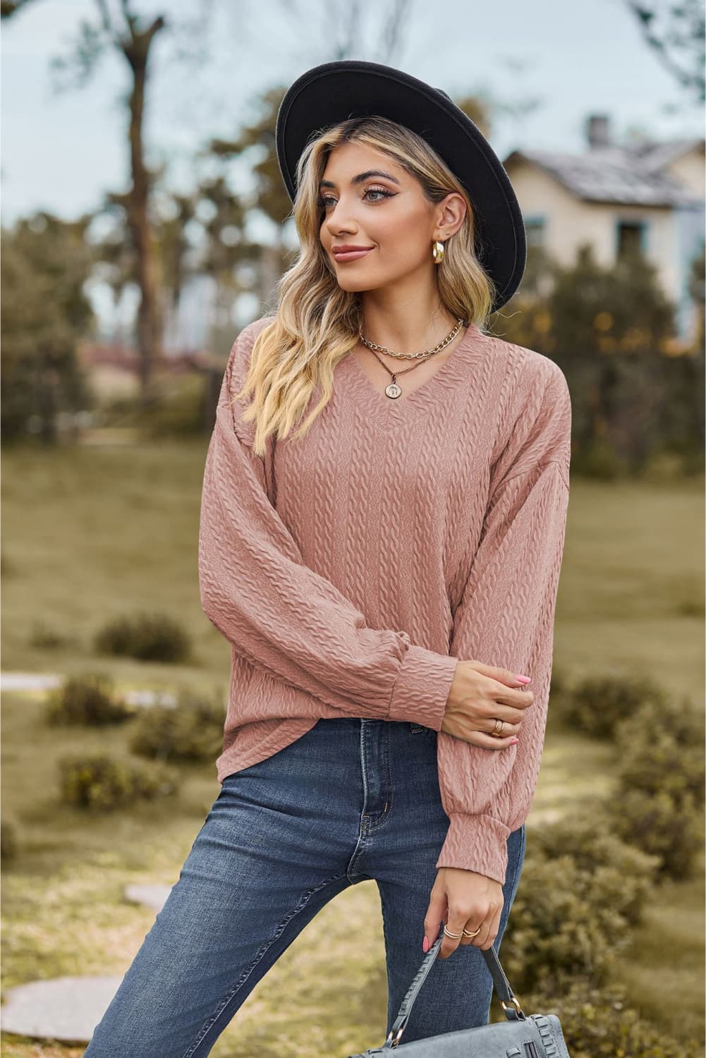 V-neck Dropped Shoulder Blouse (14)