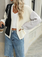 Contrast Open Front Long Sleeve Cardigan (6)