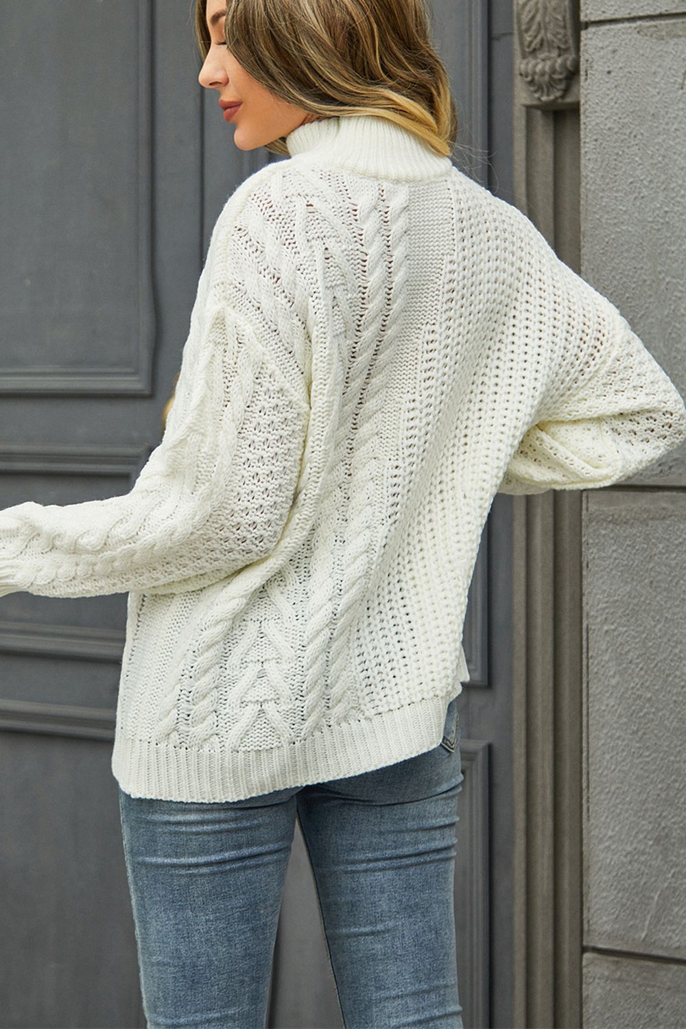 Cable-knit Turtle Neck Long Sleeve Sweater (5)