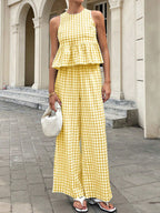 Gingham Sleeveless Top Wide-leg Pants Set (20)