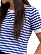 Contrast Trim Striped Short Sleeve Knit Top (3)
