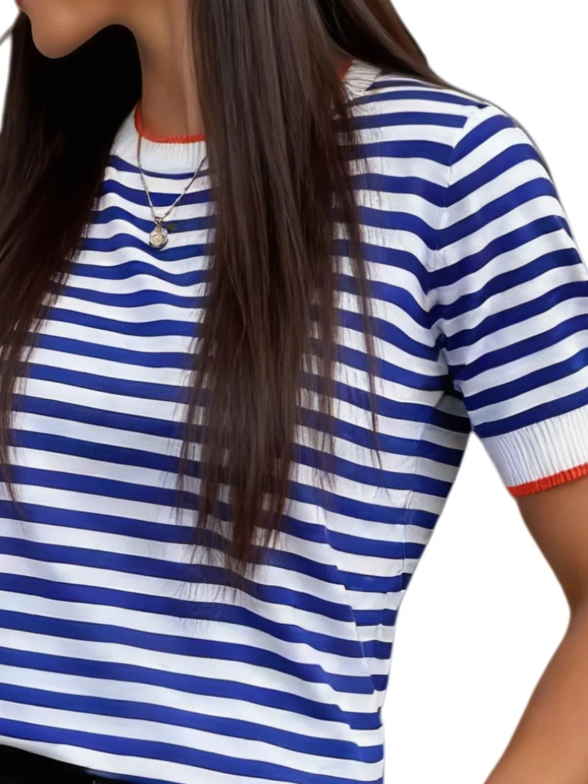 Contrast Trim Striped Short Sleeve Knit Top (3)
