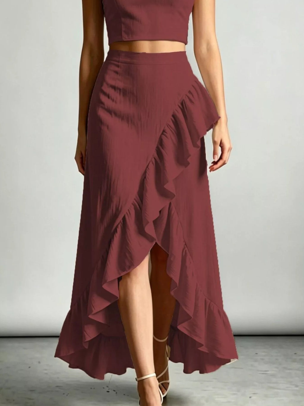 Halter Neck Crop Top High-low Maxi Skirt Two-piece Set (12)