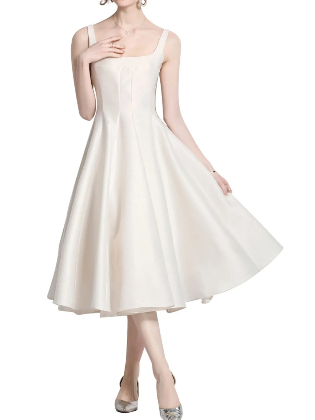 A-line Silhouette Midi Sleeveless Dress (2)