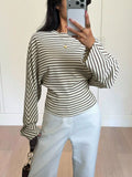 Casual Striped Batwing Sleeve T-shirt