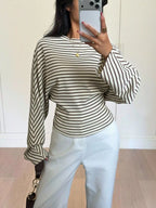 Casual Striped Batwing Sleeve T-shirt
