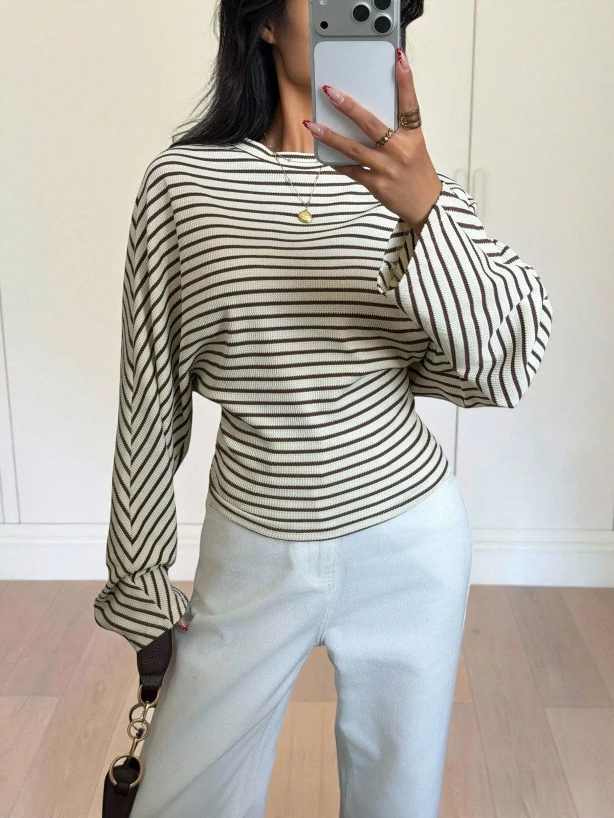 Casual Striped Batwing Sleeve T-shirt