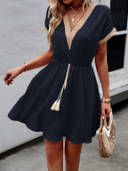 Contrast Trim V-neck Short Sleeve Mini Dress (4)