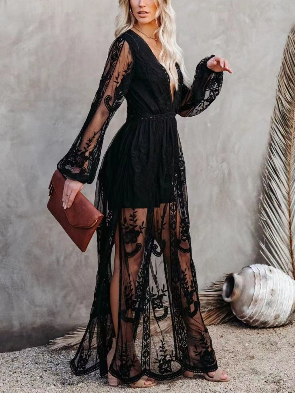 Floral Lace Slit Maxi Dress (13)