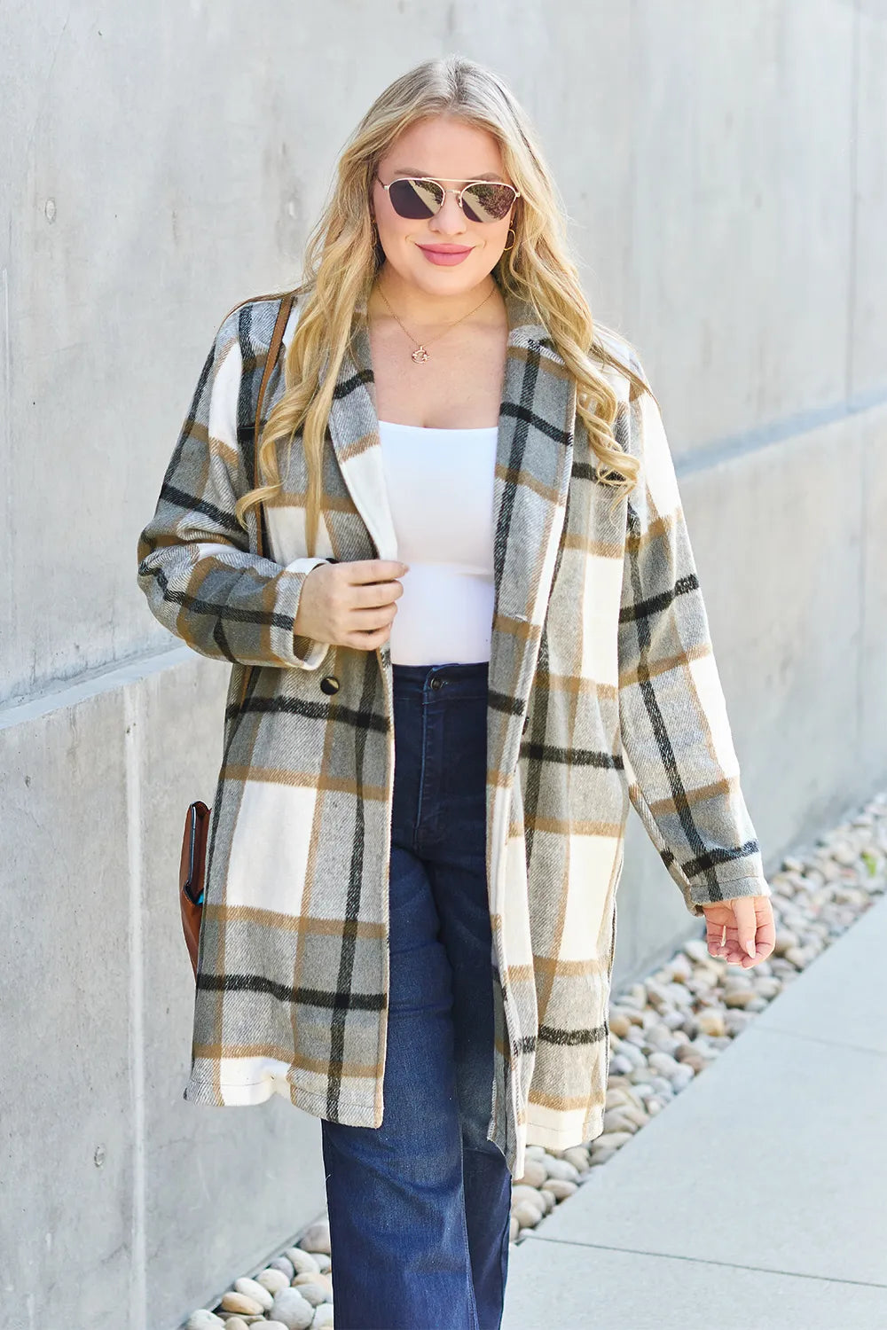 Full Size Plaid Button Up Lapel Collar Coat (29)