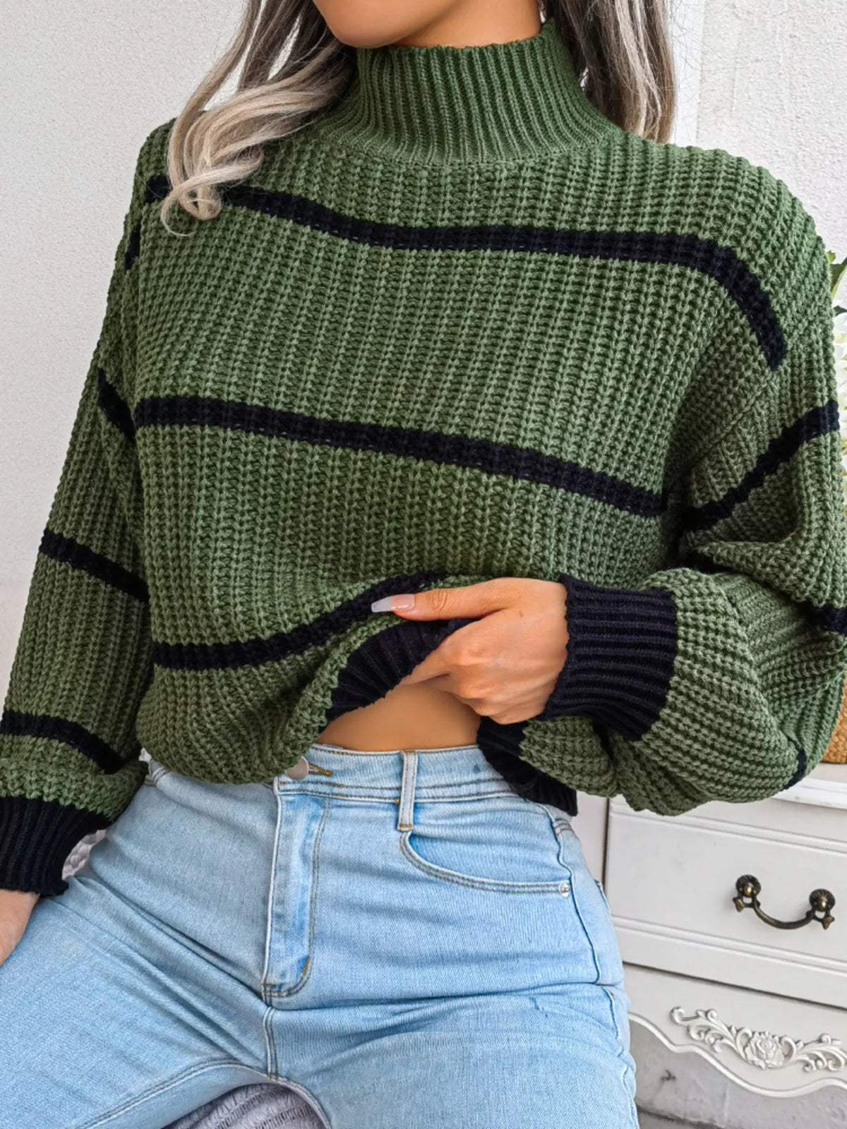 Striped Mock Neck Knit Sweater (12)