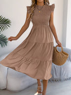 Smocked Ruffled Cap Sleeve Dress (7)
