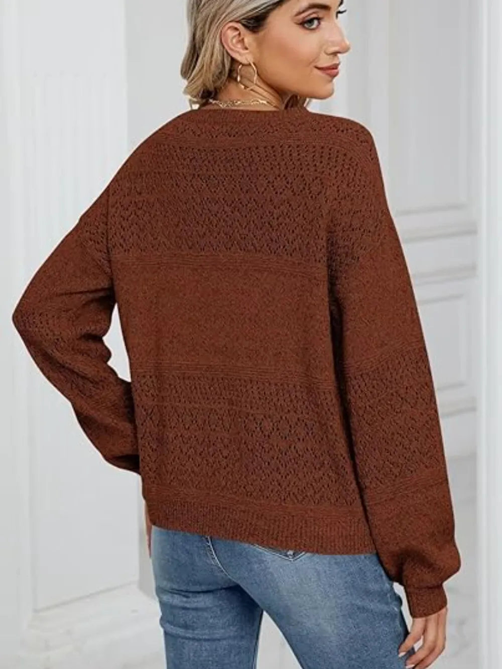 Eyelet V-neck Long Sleeve Sweater (12)