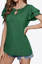 Tie-neck Layered Flutter Sleeve Blouse (23)