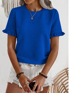 Textured Ruffle Sleeve Round Neck T-shirt (13)