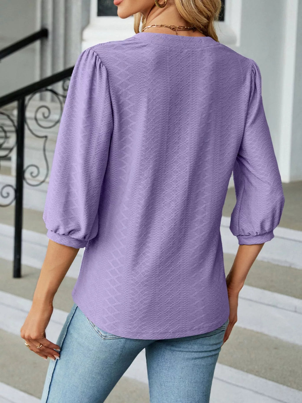 Notched 3/4 Sleeve Casual Top (4)