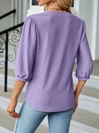 Notched 3/4 Sleeve Casual Top (4)