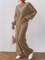 V-neck Sweater Pants Set (4)