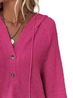Full Size Button Detail Waffle Knit Hoodie Plus (33)