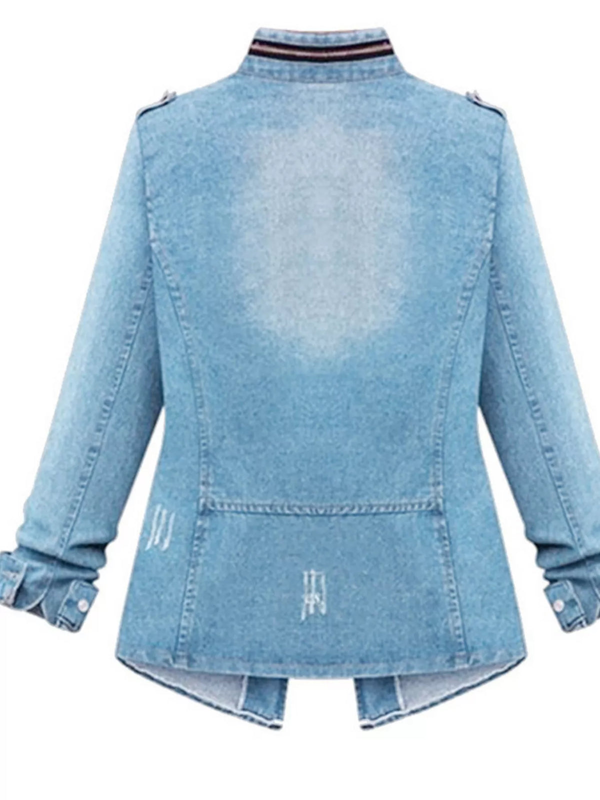 Full Size Chest Pocket Zip Up Denim Jacket Plus (5)