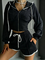 Zip Up Hooded Outerwear Shorts Set (12)