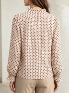 Geometric Print Mock Neck Puff Sleeves Blouse (8)