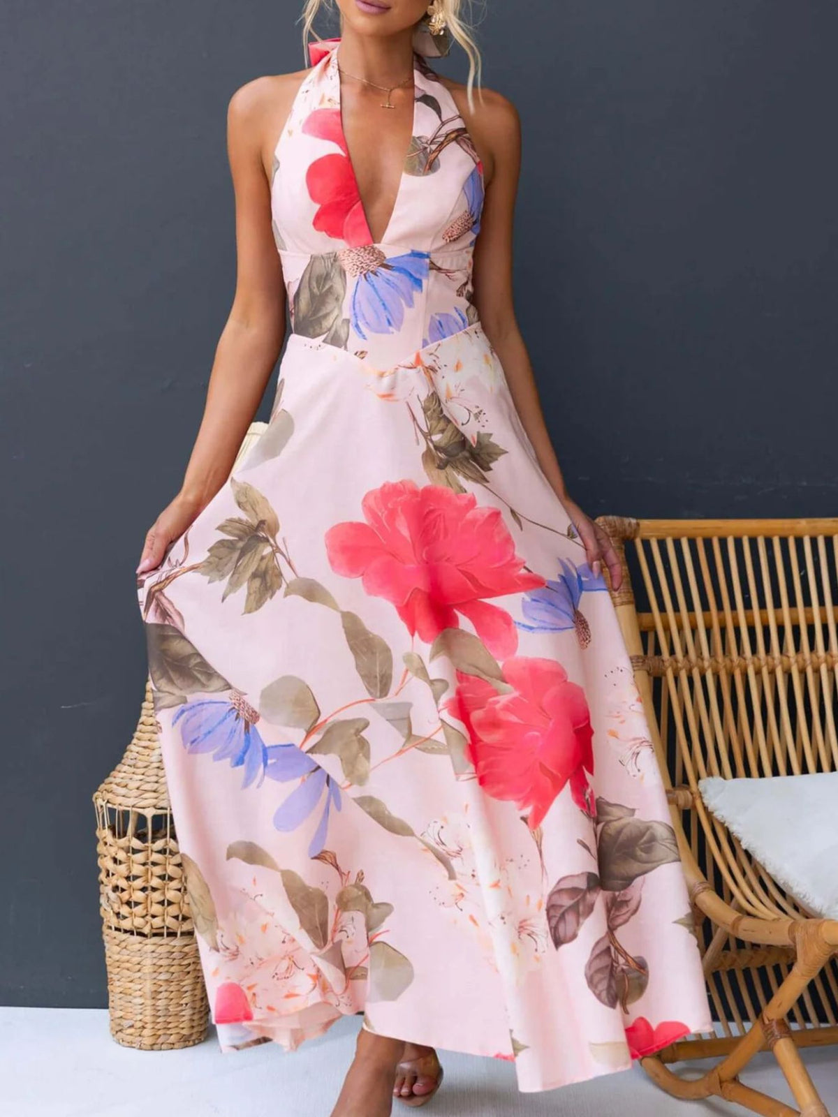 Floral Print Halter Neck Maxi Dress (19)