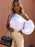 One Shoulder Puff Sleeve Blouse