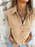 Full Size Casual Button Down Short Sleeve Loose Shirt Plus (17)
