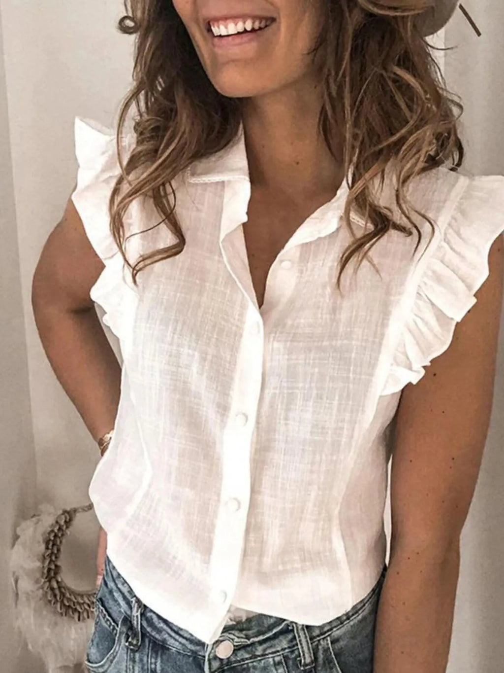 Ruffle Sleeve Button-up Shirt (7)