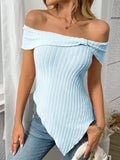 Ribbed Off-shoulder Asymmetrical Hem T-shirt