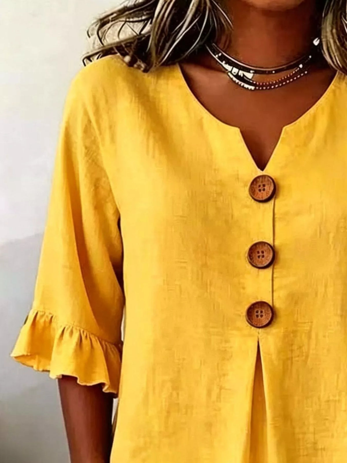 Full Size Casual Ruffle‑sleeve Decor‑button Top Plus (16)