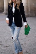 One Button Lapel Collar Long Sleeve Blazer (3)